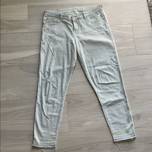 Blue and White striped distressed jeans